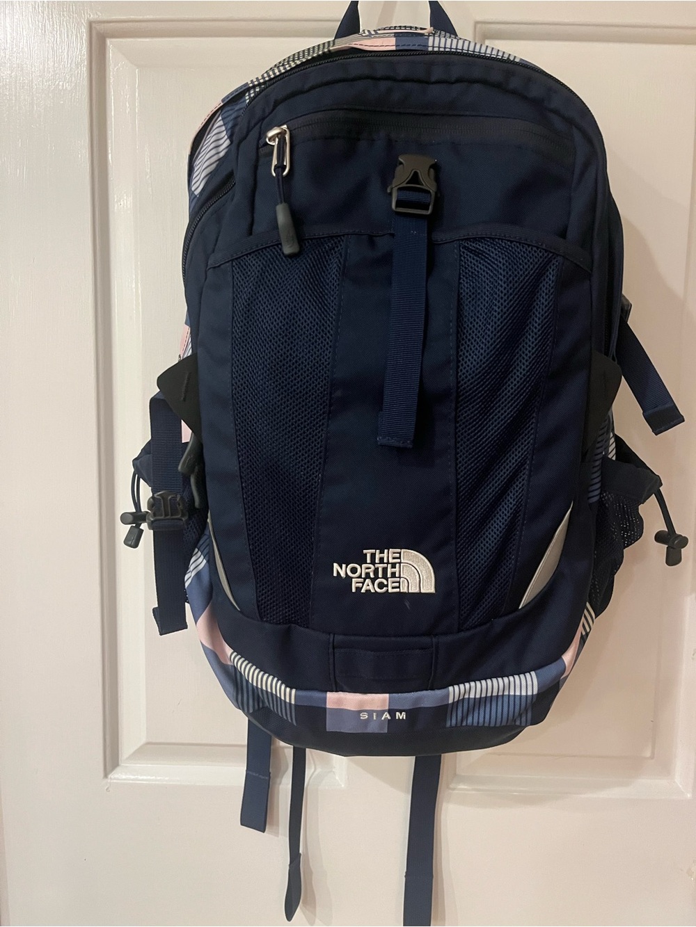 The North Face Navy Blue Recon Laptop Backpack with Pink & White Accents